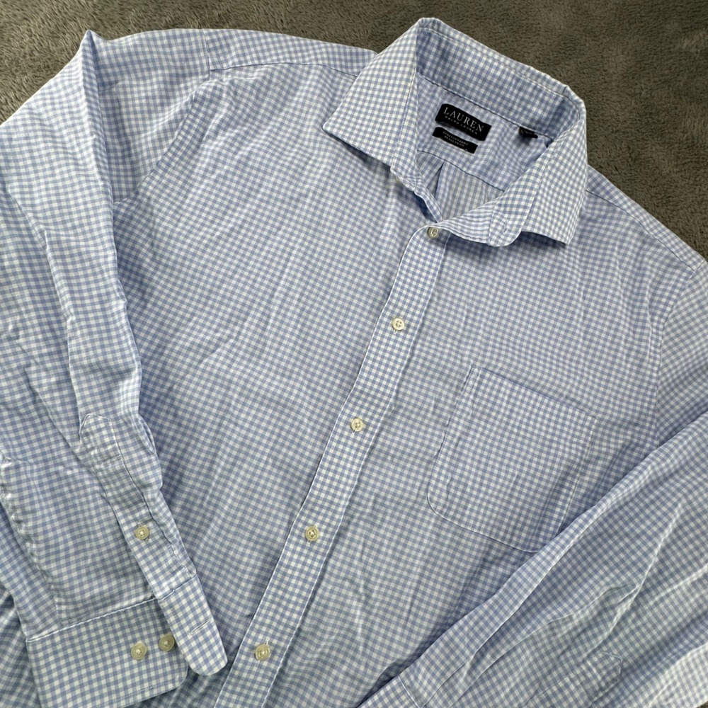 Lauren Ralph Lauren Black Label Dress Shirt Mens 17.5 34/35 XL Blue Gingham